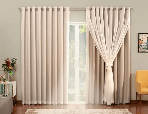 Cortina Voil Com Forro Blecaute Tecido 2,80 X 1,70 Corta Luz