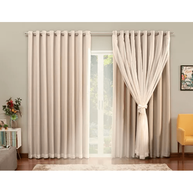 Cortina Voil Com Forro Blecaute Tecido 2,80 X 1,70 Corta Luz