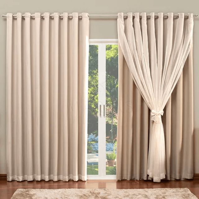 Cortina Voil Com Forro Blecaute Tecido 2,80 X 1,70 Corta Luz